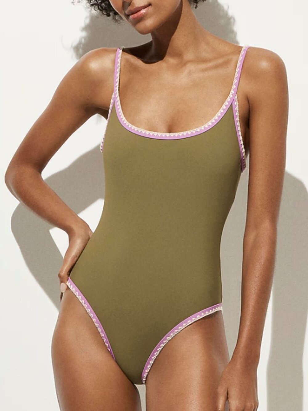 NWT! J. CREW Crochet-trim Scoopback One-piece Tuscan Olive Size Small 4
